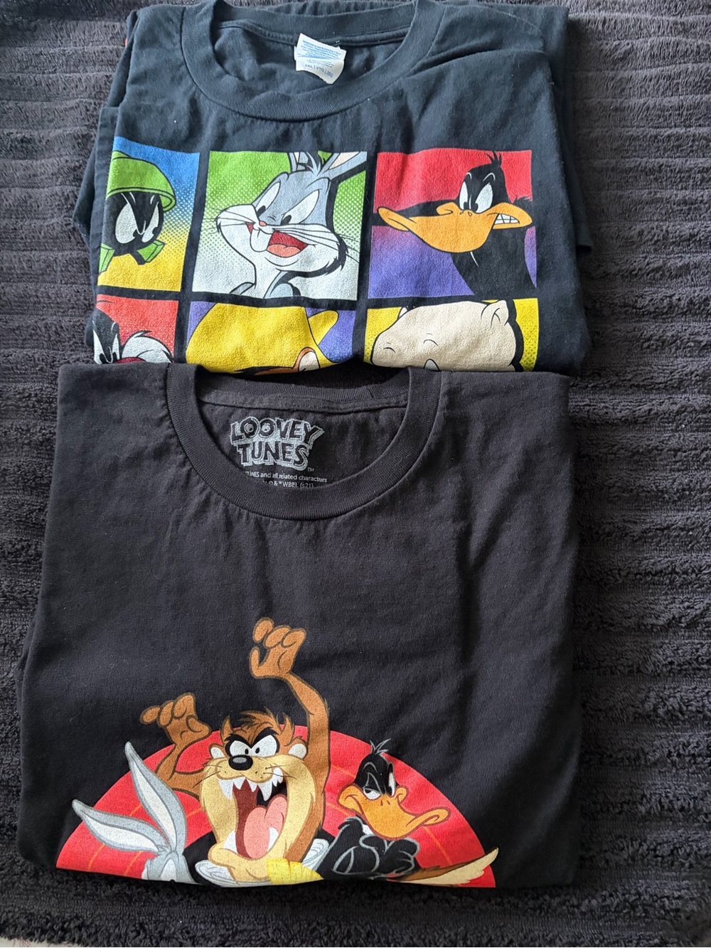 Warner Bros. Black Mens or Boys Looney Tunes Graphic Tee with Multi-Color Panels